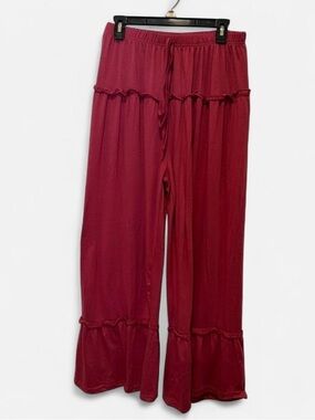 Ruffled Wide-Leg Lounge Pants in Deep Berry Large